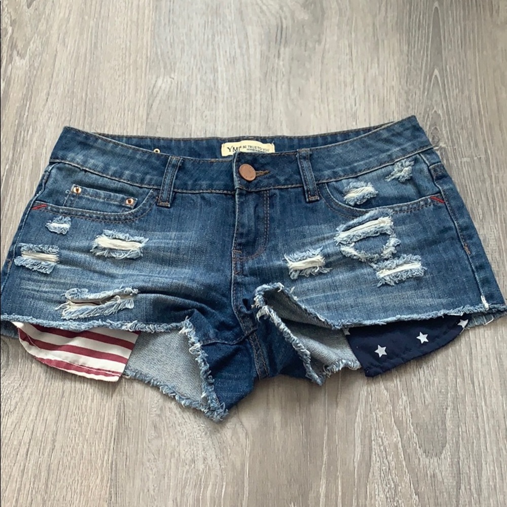 American flag blue jean shorts